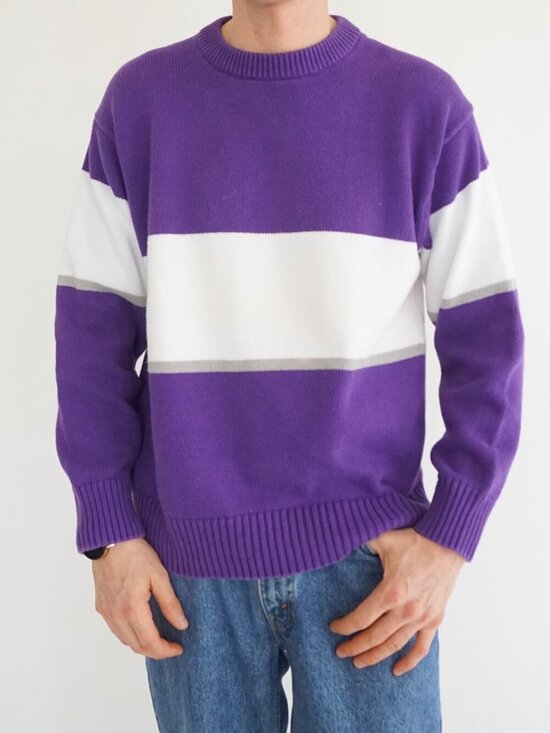 Other - Vintage Main River Purple White Stripe Knit Sweater Cotton Crewneck Large